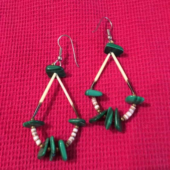 Hand Crafted Jewelry - Native porcupine quill and stone hook earrings